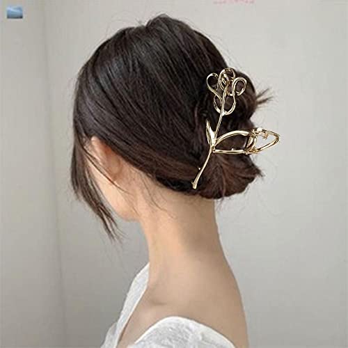 BYBYCD Розова шнола за коса, метален нокът за коса, кухи цвете, скоба за акули, шапки, дамски аксесоари за коса (злато)