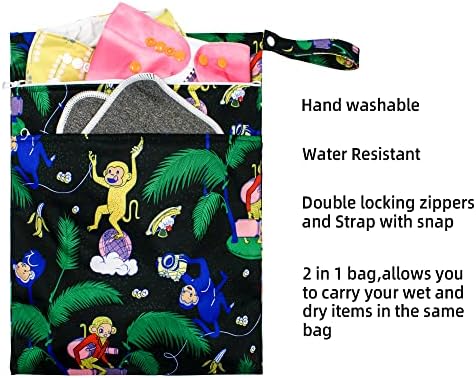 Mumsbest 2 пакета Мокри, Сухи непромокаеми торбички за детски Филтър Памперси, Многократно Пътни Чанти с Два джоба с цип, Плажни чанти,