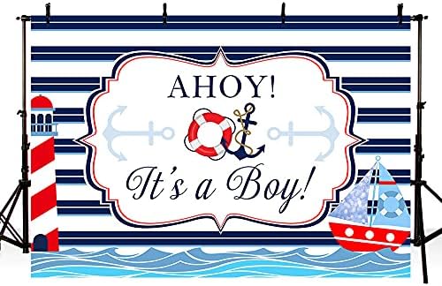 ABLIN 7x5ft Ahoy Морски Момче Фон за душата на Детето Е Момче В бяло-синята Ивица на Морски Фар Кораб на Фона на Новороденото Бебе Павел