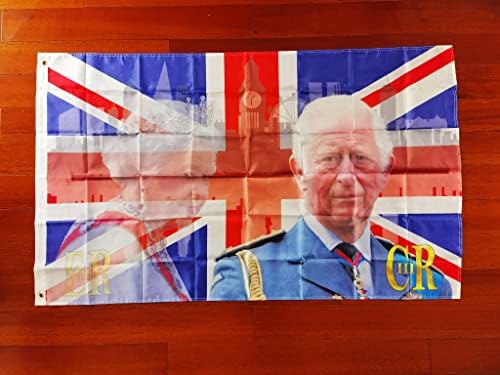 Юниън Джак Великобритания Крал Чарлз III Кралица Елизабет ER Кралски Бижута Открит Флаг Банер Градински Декор 5x3 фута