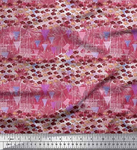 Памучен трикотажная плат Soimoi, кърпа с принтом триъгълник и рибено океан, ширина 58 см
