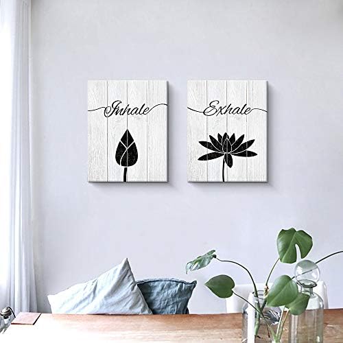 Комплект стенни рисунки върху платно Pigort Inhale Exhale, Черно-бял Принт на Платно за Декора на стените Спални и стая за йога
