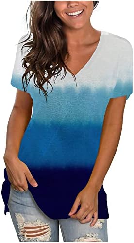 Блуза, Тениска за Момичета Лято Есен С Къс Ръкав Меки Удобни Дрехи Модни Памучен Ежедневни Тениска с V Образно деколте и Шарките на