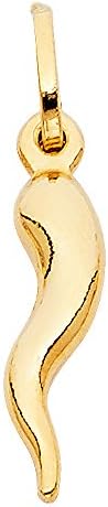 Висулка във формата на италианския Рога, Колие Cornicello от Жълто Злато 18x8 mm 14 Карата, Полированное, Талисман за Късмет