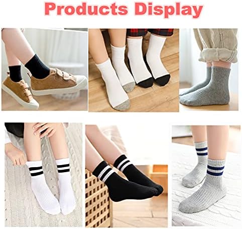 REWQ/ 12 Чифта Детски Чорапи за Момчета и Момичета, Бели и Черни Памучни Чорапи от 1 до 12 Години, Детски и Студентски Спортни Чорапи