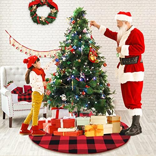 Waarms 31 Инчови поли за Коледната елха - Комплект прагове за коледната елха в клетката на Бъфало и Отглеждане - 3-инчов Поли в червено