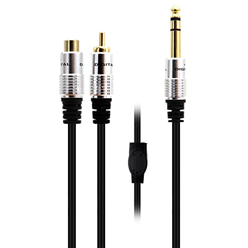 AWADUO Cord Позлатени Y-Образен кабел-Сплитер, Професионален Гума Линеен кабел 6,35 мм TRS 1/4-RCA Съединители + кабели за постоянен