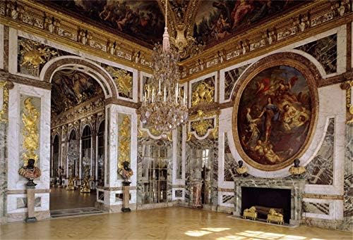 Laeacco 10x8 фута Европейския Версайския дворец Интериорен Винил Фон За Снимки Луксозен Полилей Реколта Фреска на Исус Камина Арка на Вратата,