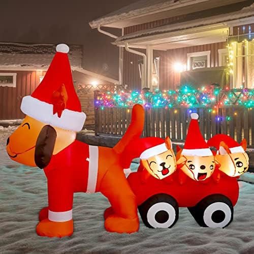 Коледни Надуваеми Играчки ИДВАМ 6.1 метра за външни декорации, Надуваеми Куче Рога с Вградени светодиоди за Коледни Декорации за Двор,