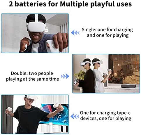 Батерия JUBOTY за Oculus Meta Quest 2 (2 опаковки), бързо зареждане на 5000 mah, леки Преносими аксесоари VR Extend, Акумулаторна батерия