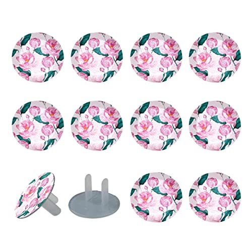 Акварельно-Розови калъфи за контакти с цветна цвете, 12 опаковки - Защитни капаци за контакти за деца – Здрави и устойчиви – Лесно да защитават