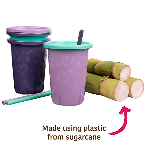 За многократна употреба Непроливающиеся Сламени чаши The First Years GreenGrown – Toddler Straw Cup – 6 опаковки – Лилаво / Тюркоаз