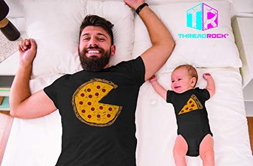 Комплект за детско боди Threadrock Pizza Pie & Slice и мъжки тениски в тон (За деца: от 6 m, Дървени въглища | За мъже:
