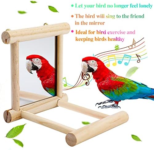 Играчки за птици от 4 теми Включват Огледало за папагал в Клетка, Играчка за дъвчене папагала и Цветна Камбанка, Поставка за папагал, с Дървена