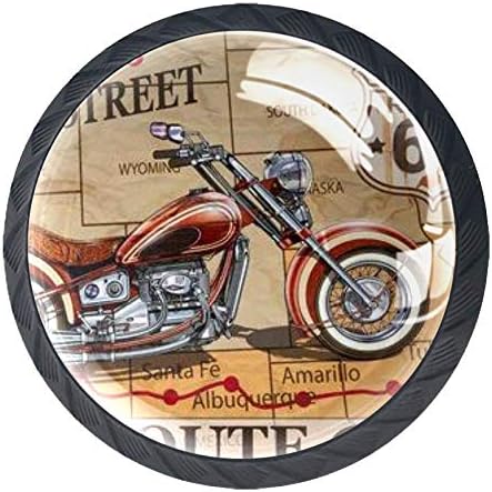 Ретро Плакат с Мотоциклет Route 66, 4 Бр., Дръжки за Гардероба, Шкафа, Дръжки за Чекмеджета, за Кухня, Баня, Уникални Дръжки