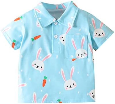 Тениска с къс ръкав за малки момчета и момичета, Детски Блузи с шарени Великденски Мультяшного Заек, Тениска (0314B-син, в продължение