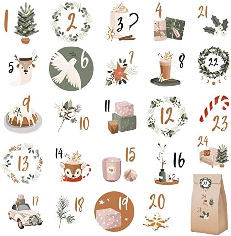 Стикер с Номер на Коледните Адвент-календар Aeihevo, Стикер с 1-24 Бутони, Коледен Календар за Обратно Броене до Коледа, Стикер