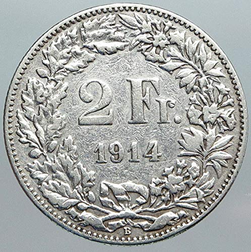 1914 CH 1914 ШВЕЙЦАРИЯ - една СРЕБЪРНА Монета в 2 франка ГЕЛЬВЕЦИЯ 2 франка Добра несертифицированная