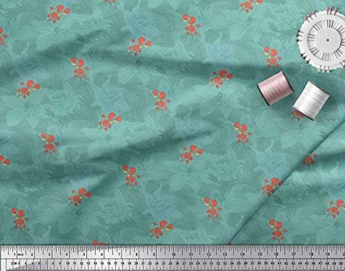 Памучен трикотажная плат Soimoi с листа и цветя художествен принтом ширина 58 см