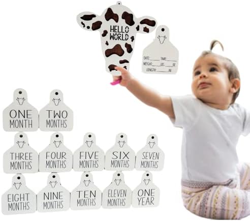 Карта VumSyme Cow Baby Milestone Cards 3D Дървена Етикет За Новородени Крави Месечни Картички С Надпис Обява За Раждане на