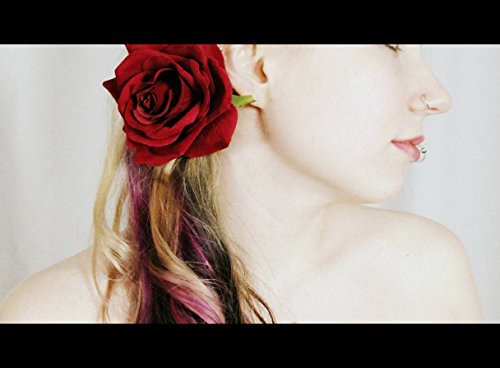 Тъмно-червено кадифе роза, шнола за коса във формата на цвете и на жени среден размер