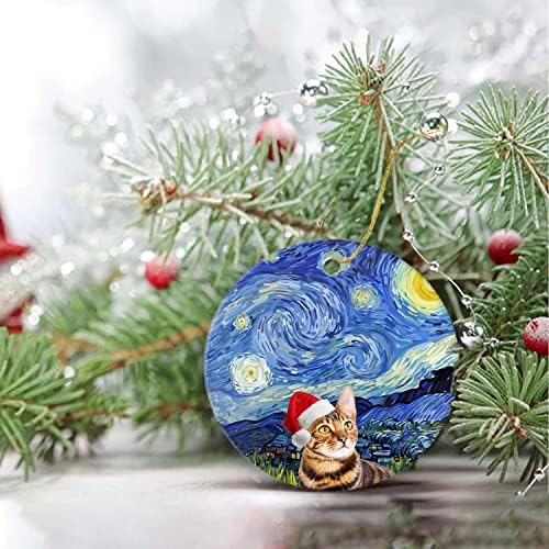 Тигрови Котка Коледни Керамични Бижута 2022-Звездна Нощ Животно, Подарък За Празник, Украса за Коледната Елха на Сладък Животни