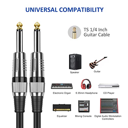 Китара кабел DREMAKE 20 фута и 6 броя в опаковка - 1/4-инчов кабел за мъжки китара с цветни вложки - от 1/4 до 1/4 TS Инструментален