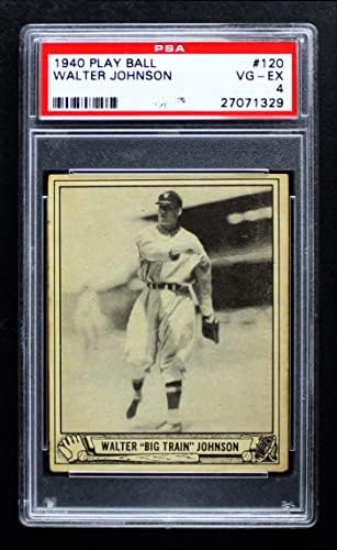 1940 Игра топката № 120 Уолтър Джонсън Вашингтон Сенатърс (Бейзболна картичка) PSA PSA 4,00 сенатърс
