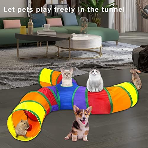 Игра на тунел за домашни котки, Сгъваем, 3-Лентов S-Образни Спортен Тунел за домашни любимци с Интерактивен топката Отвътре и отвън,