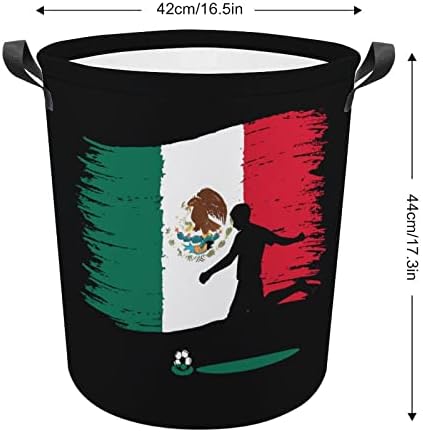 Мексикански Футболист Сгъваема Кошница За Дрехи Водоустойчив Кошница За Съхранение на Отпадъци с дръжка от 16.5 x 16,5x 17