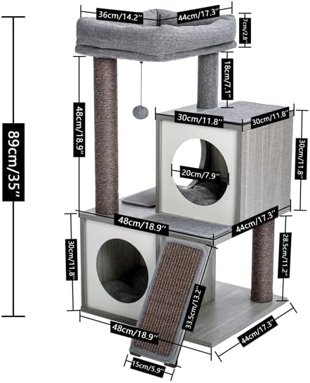 BOERLKY съответстващи на Котешка Кула Tree Cat Tower с Двойно етажната собственост Просторни Насестами Когтеточками от сезал и Заменими