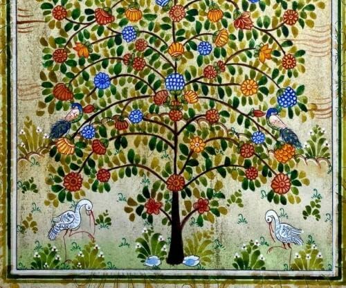 Умален модел на Персийския на изкуството От Копринени Ръчна хартия Дървото на живота 11x7,4
