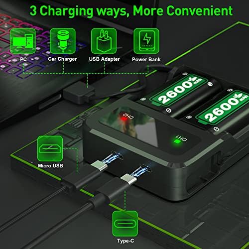 Бързо зареждане на акумулаторни батерии с капацитет 2600 mah зарядно устройство за Xbox One/Xbox Series X|S, безжичен контролер Xbox One
