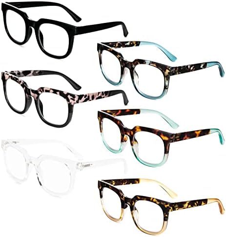 MMOWW 6 опаковки големи квадратни очила за четене за жени, модни четци в стила на Опра, блокиране на синя светлина, с пружинным тръба