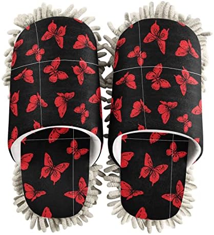 MCHIVER Червени Пеперуди Въже Чехли за Миене на подове, Чехли и за Измиване на подове за Жени Кухненски Чехли за Спални