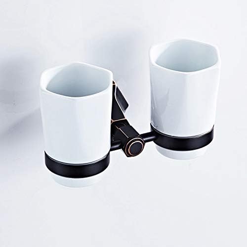 Sweejim Европейския Луксозна Двойна Поставка За Чаши, Керамични Чаши И Стенни Месингови Аксесоари За Баня Черен