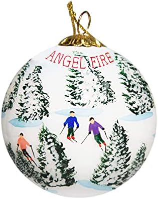 Коледна украса от стъкло с ръчно рисувани - Каране на ски По Полянам - Angel Fire