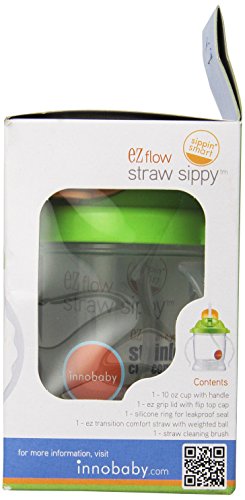 Слама чаша за пиене Innobaby Sippin' Smart EZ Flow, Зелен, 10 унции (опаковка от 2 броя)