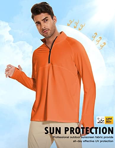 PULI Мъжки Пуловер с цип на една Четвърт от Инча С Дълъг Ръкав, Защита От Слънцето UPF 50 +, Спортни Тениски за Риболов, за Защита От Акне,