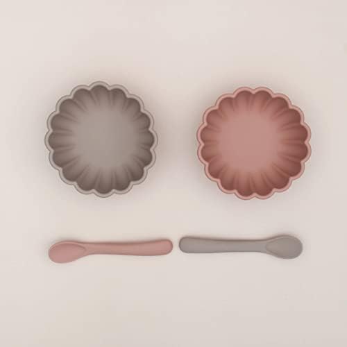 Цветна силиконова детска купа с вендузата и стомаха - Не съдържа бисфенолаА и нетоксична (Rose Dawn) - идеален за самостоятелно хранене