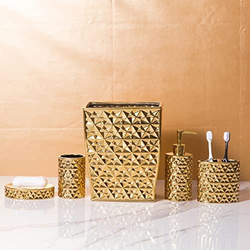 Златни Комплекти, аксесоари за баня, Подаръчен керамичен комплект от 4 стоки от Първа необходимост за апартамент, включва Опаковка
