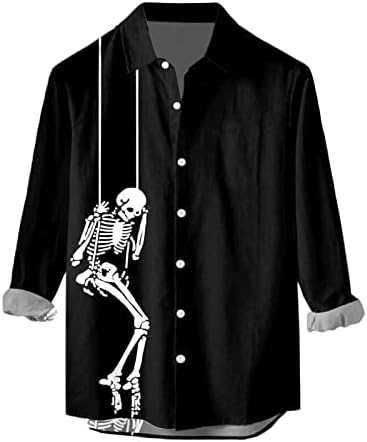 XXBR Ризи с Копчета за Мъже на Хелоуин с Дълъг Ръкав, Вечерни Костюми с Принтом на Черепа и Скелета, Модельная Риза, Ежедневни Ризи