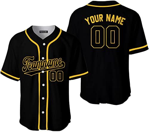 FoxWears Изработени по поръчка Черна Златисто-Жълта Мъжка Бейзболна Риза с Копчета, Персонални Бейзболни Ризи, Спортна Форма за мъже И жени,