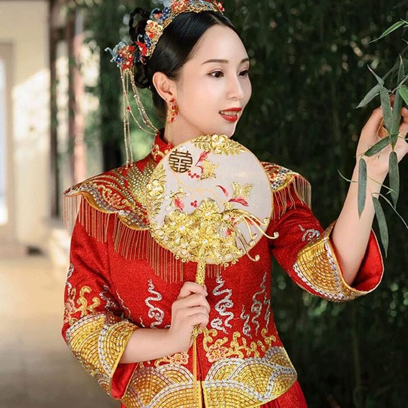 ZSQHD Китайската Златна Пеперуда Сватбени Вентилатор Букети Класическа Бродерия Ръчна Работа през Цялата Ръчно Фен на Сватбени