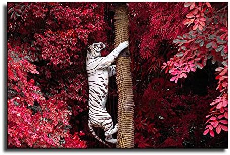 Yodaliy Художествена Стенни Картина на Семейно Бижу Плакат на Диво Животно Бял Тигър, Взбирающийся На Дърво, маслени картини