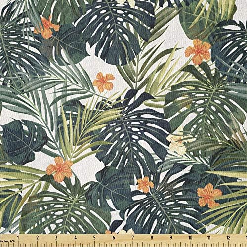 Плат Ambesonne Hawaii by The Yard, Композиция от Тропически Лятна Листата с цветовете на Хибискус, Еластична Трикотажная плат