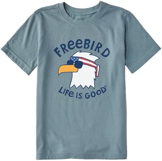 Животът Е Красив. Детска тениска Freebird Cool Eagle SS Crusher Tee, Опушен-Синя, X-Large