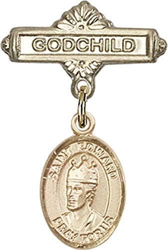 Детски икона Jewels Мания за талисман на Свети Едуард Изповедник и игла за икона Кръщелник | Детски иконата със златен пълнеж с талисман на