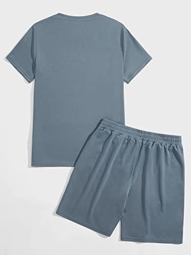 FIOXA / Мъжки облекла от две части, тениска с надпис и спортни шорти (Цвят: прашни сини, Размер: малък)