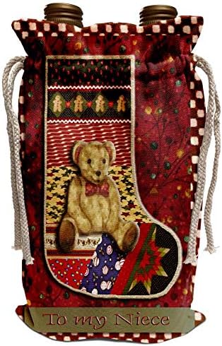 Коледен дизайн 3dRose Beverly Turner - Отглеждане с плюшено мече за чанти с червено вино за моята племенница (wbg_18883_1)